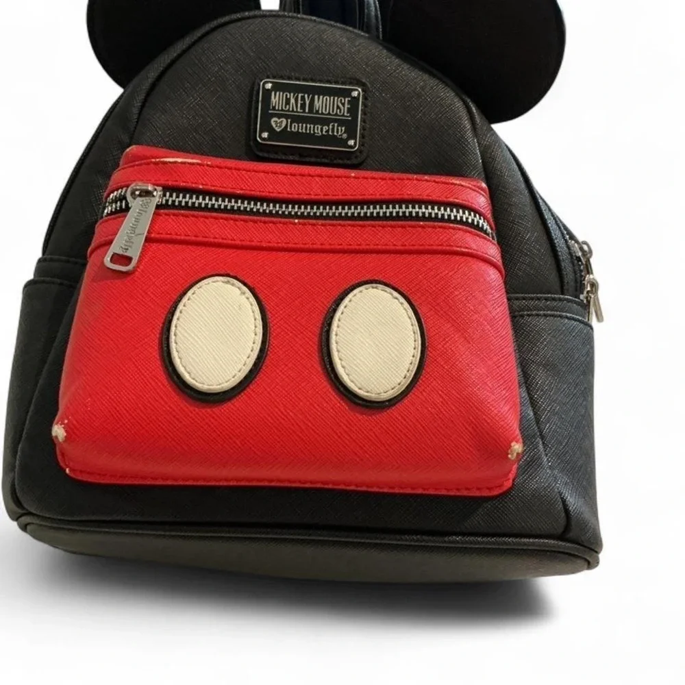 Loungefly Mickey Mouse Backpack Kids Mini‎ Black Red 3D Ears Disney